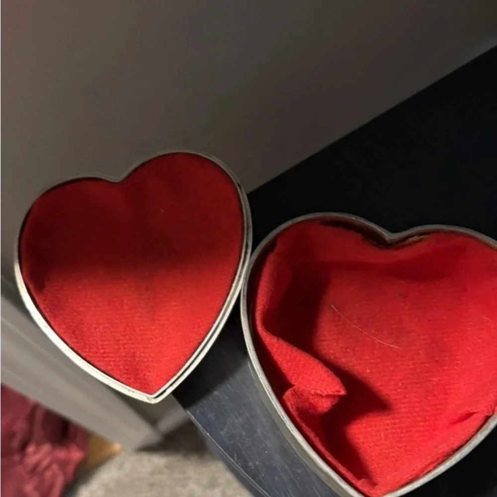 Vintage Silver Heart Jewelry Box with Gold Bow Accent